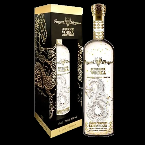 Royal Dragon Ultra Premium Vodka, 40 Percent Vol 70 cl (0.7 Litre) in Luxury Glass Dragon Bottle, Infused with 23 Carat Gold Leaves, in Gift Box