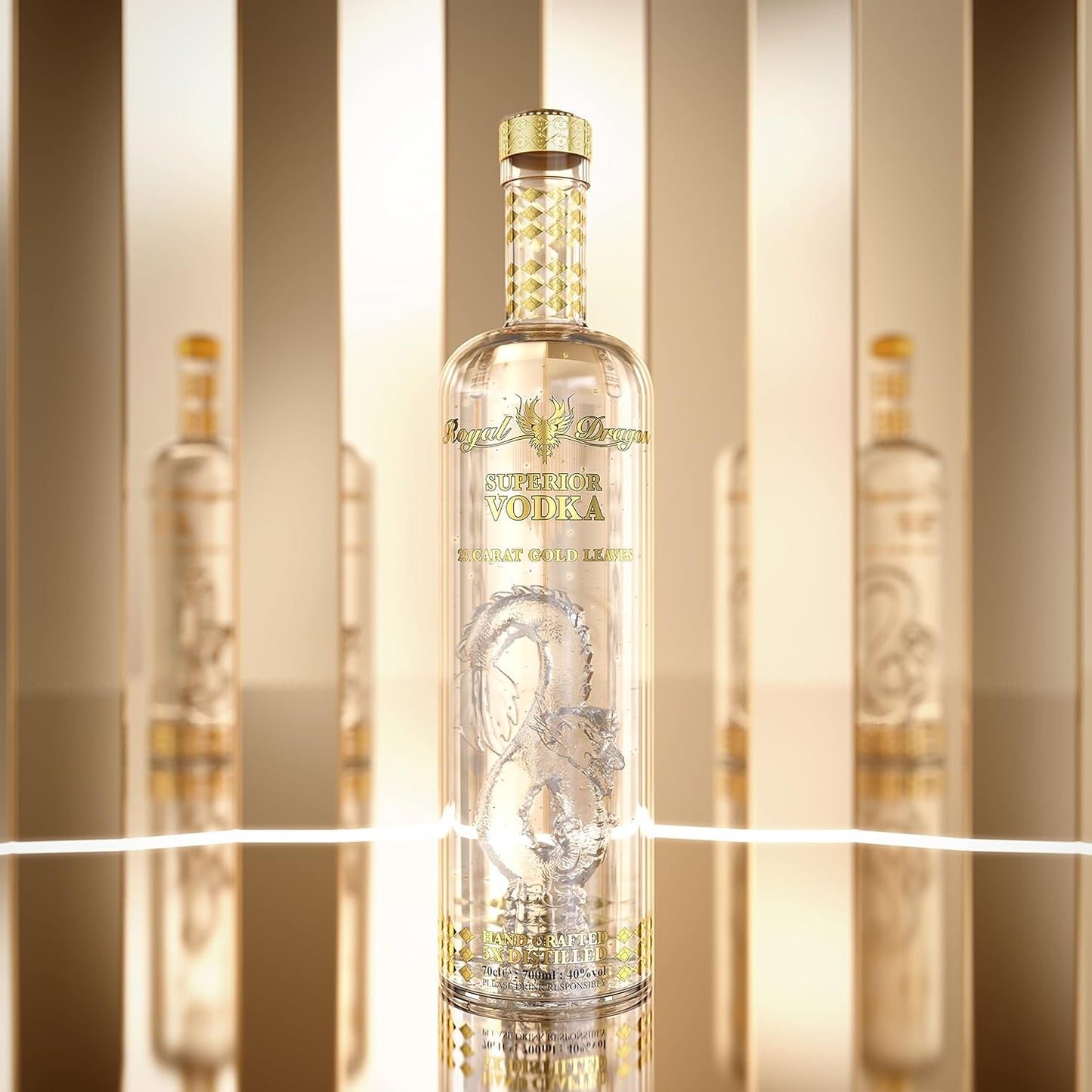 Royal Dragon Ultra Premium Vodka, 40 Percent Vol 70 cl (0.7 Litre) in Luxury Glass Dragon Bottle, Infused with 23 Carat Gold Leaves, in Gift Box