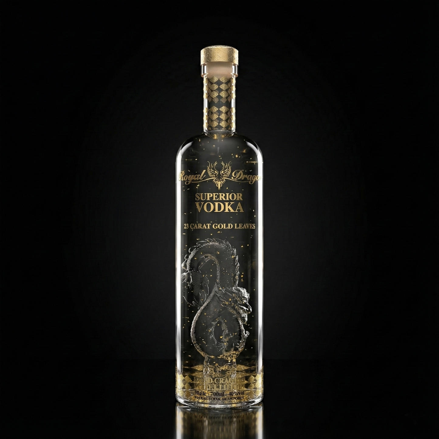Royal Dragon Ultra Premium Vodka, 40 Percent Vol 70 cl (0.7 Litre) in Luxury Glass Dragon Bottle, Infused with 23 Carat Gold Leaves, in Gift Box